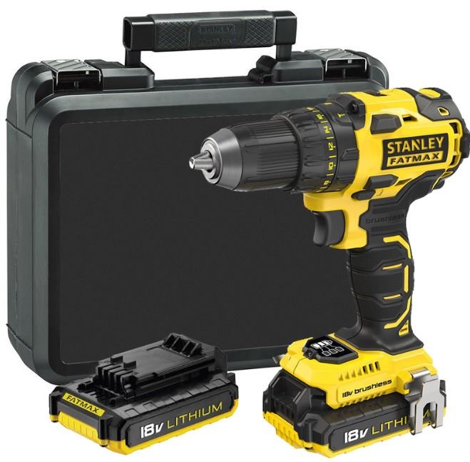18v CORDLESS LITHIUM STANLEY FATMAX COMBINATION HAMMER//DRILL DRIVER COMPETE KIT x2 LITHIUM BATTERYS PLUS FAST CHARGER by Stanley
