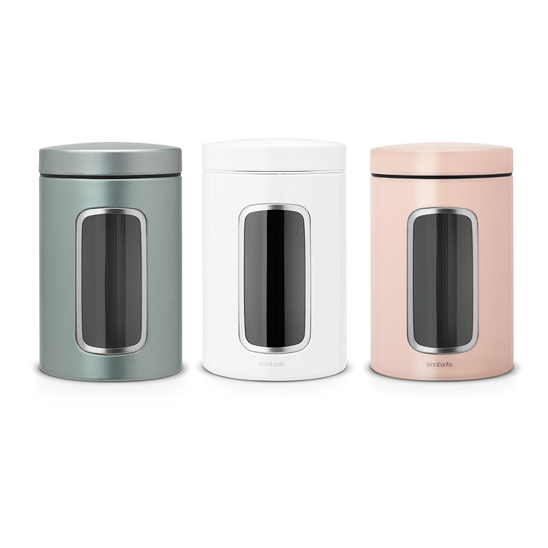 Brabantia Tea 3 Piece Coffee and Sugar Canister Set Brilliant Steel 1.4L