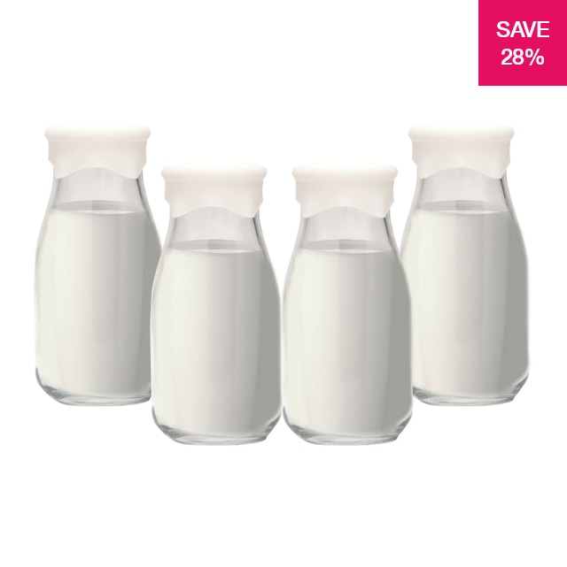 28% off on Set of 4 Milk Bottles with Silicone Lids (470ml)