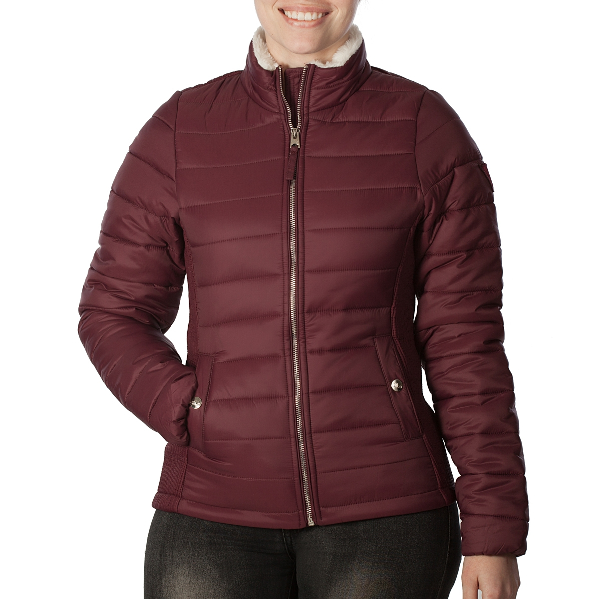 burgundy puffer jacket women's