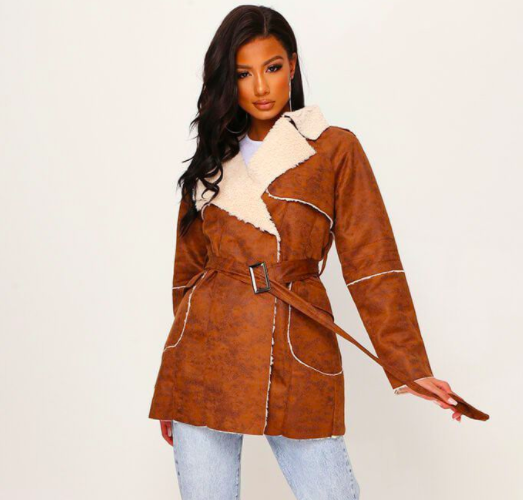 contrasting faux suede jacket