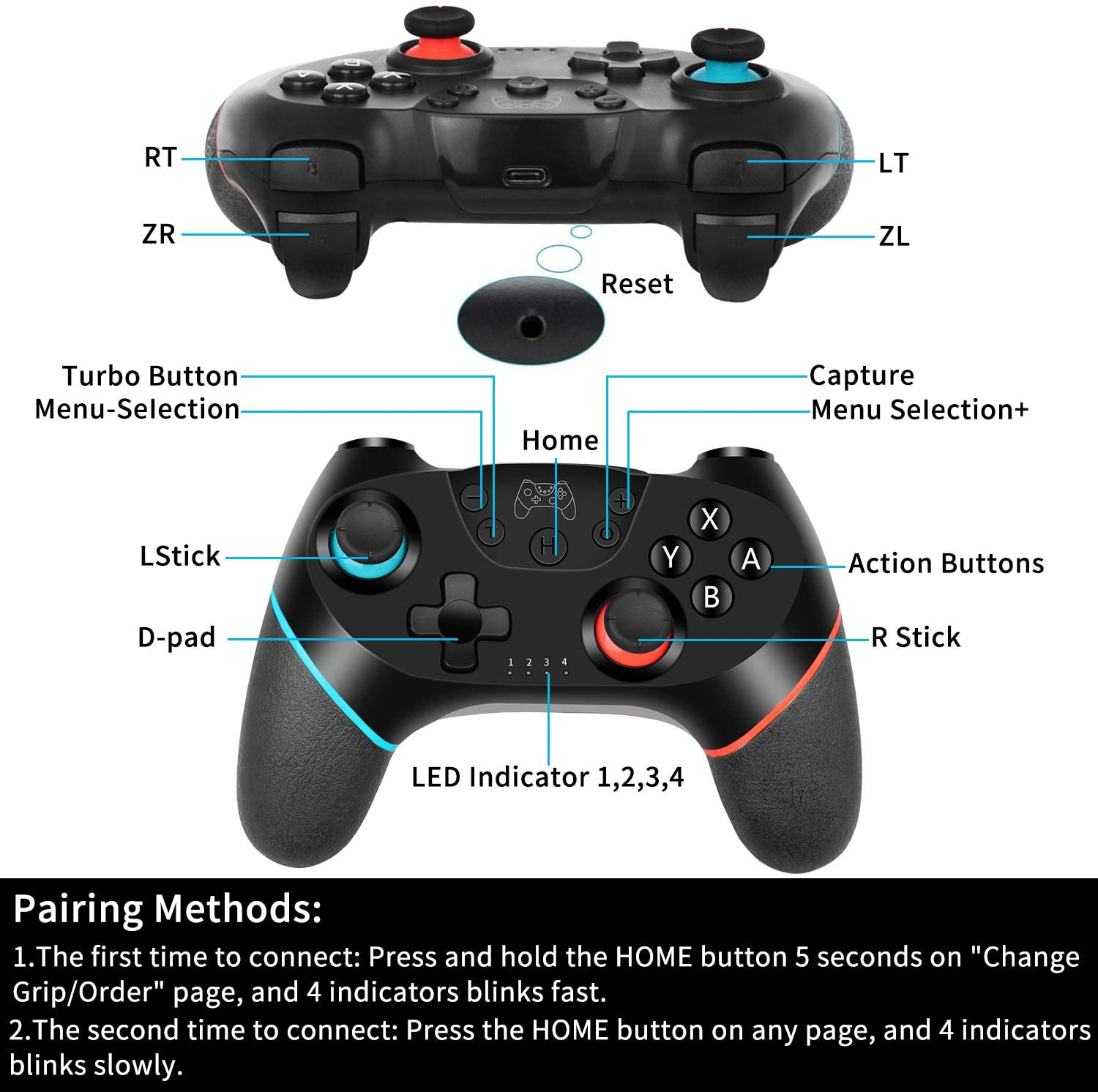 ntech wireless nintendo switch pro controller