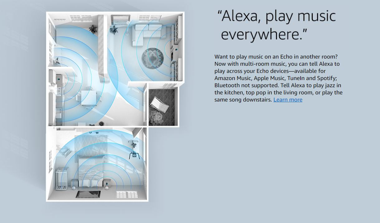 how to get alexa to play music in another room
