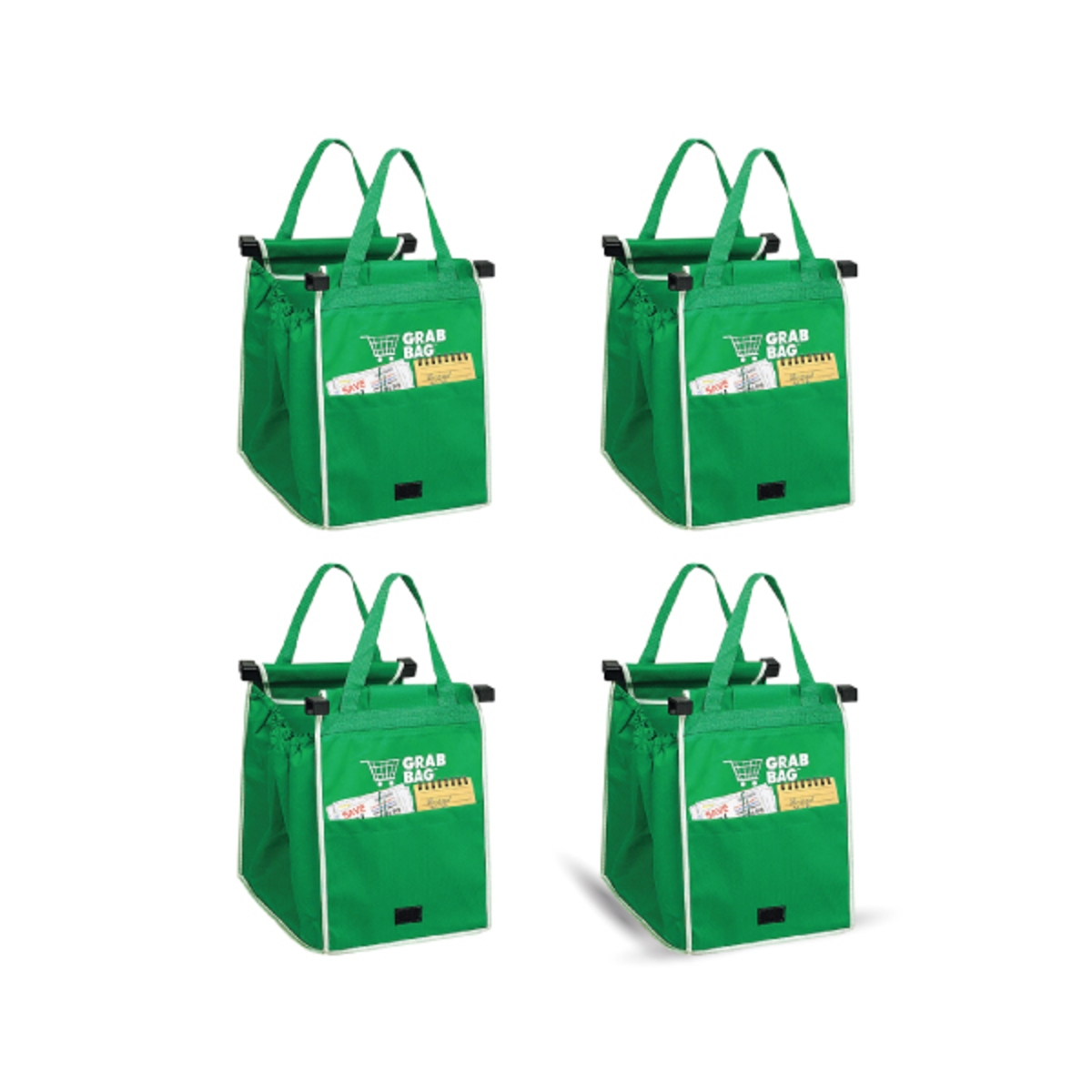 50 off on Grab & Go Pack of 4 Reusable Clip To Cart Shopping Bag
