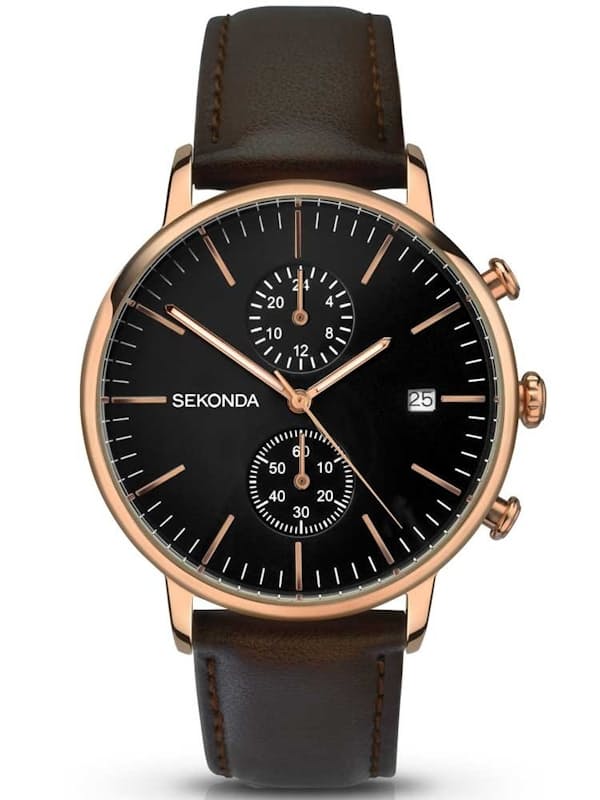 51% off on Sekonda Men's Multi-Dial Black Leather Watch | OneDayOnly.co.za