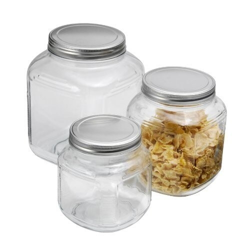 Set of 2 Square Glass Cracker Jars with Silver Lid (450ml, 900ml, 1900ml, 3780ml)