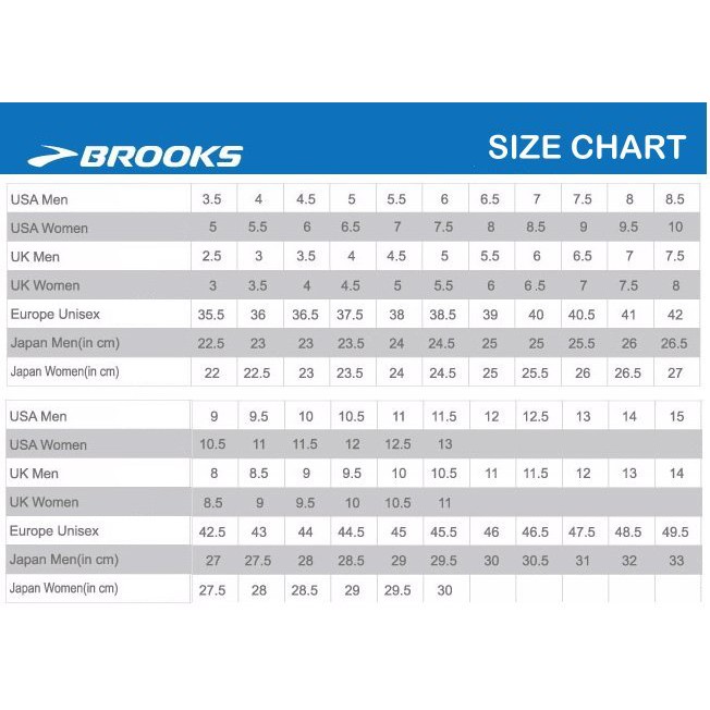 brooks shoe size chart