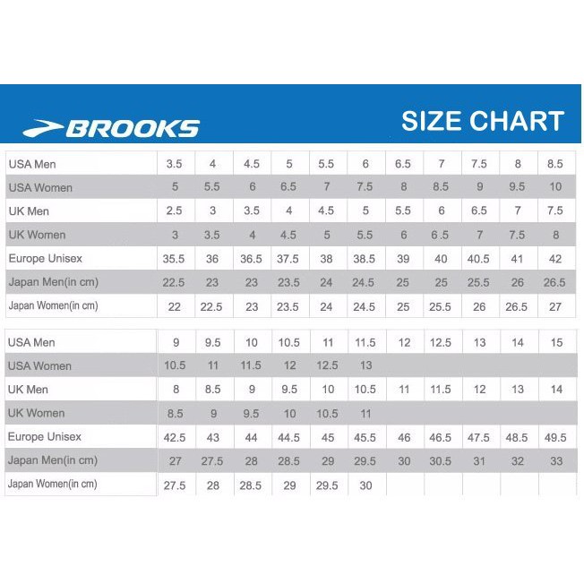 brooks shoes size guide