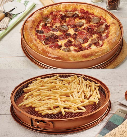53 off on Copper Chef 3Piece Perfect Pizza & Crisper Pan Set