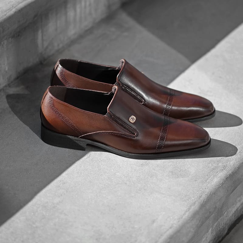 38% off on John Drake Men's Genuine Leather Dark Brown Slip-On Shoes ...