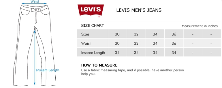 levis jeans size chart mens