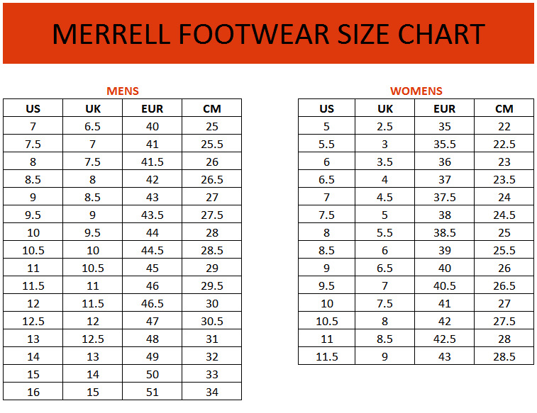 Merrell Size Chart