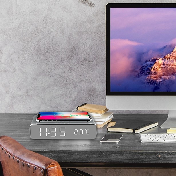 Qi Wireless Charging Alarm Clock with Date and Temperature