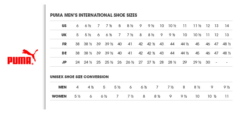 puma footwear size chart