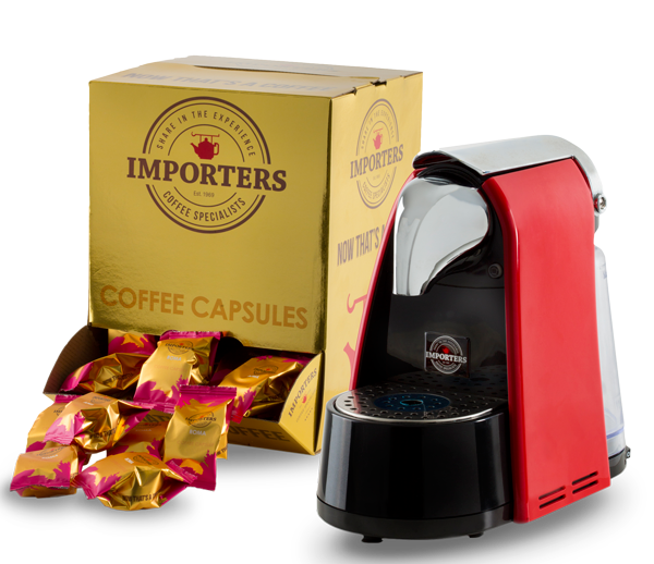 28 off on Importers Coffee Specialists Capsule Coffee Machine + 100