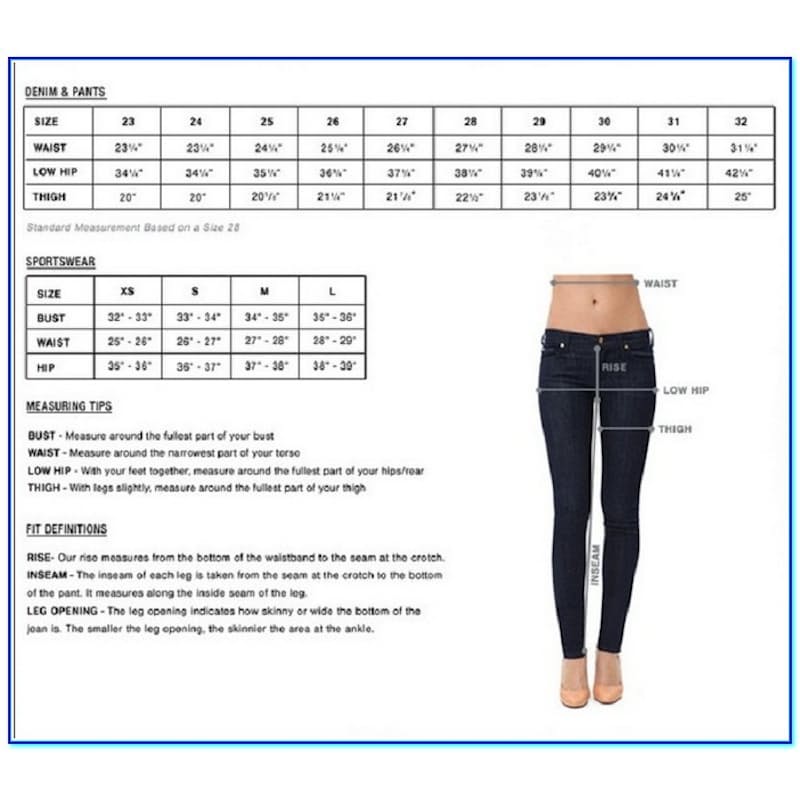 Women's Lee Jeans Size Chart