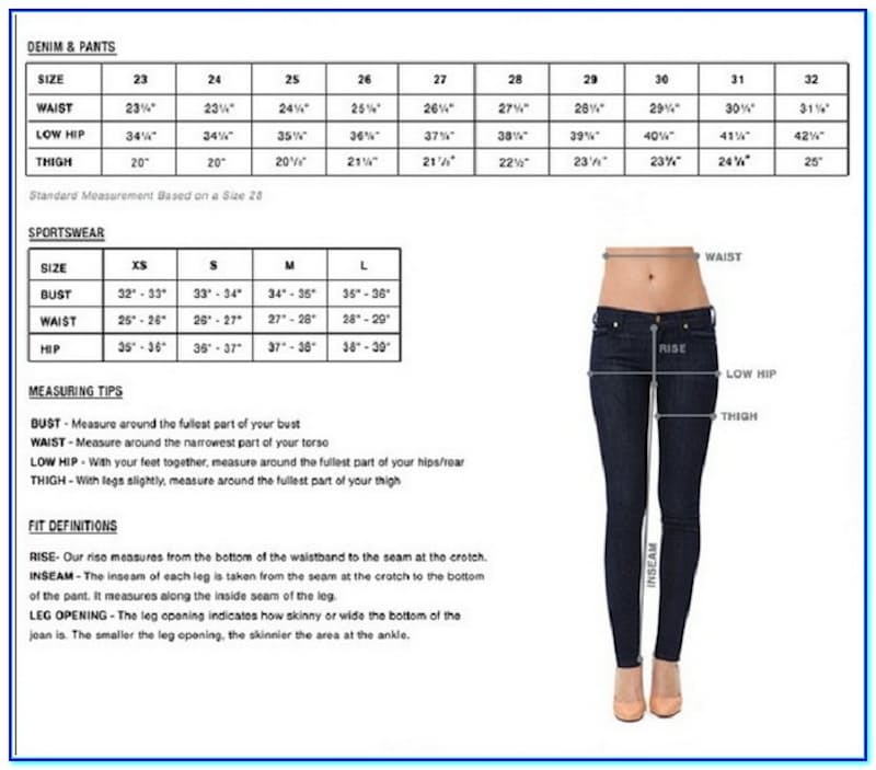 Women's Lee Jeans Size Chart